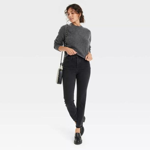 ♥ 506-B ♥ (XL) Crew Neck Cashmere-Like Pullover Cropped Knit Sweater - Picture 3 of 3